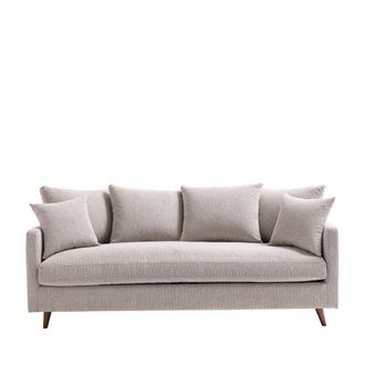 DRAWER Sof&aacute; cama de 3 plazas en tejido con patas de madera oscura - Natural