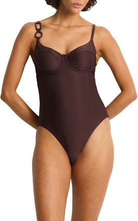 Sea Level Australia Zen Textured Balconette Underwire One-Piece Swimsuit in Cocoa at Nordstrom, Size 12