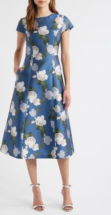 Sachin & Babi Jackie Floral Print Satin Cocktail Dress in Steel Blue Blooms at Nordstrom Rack, Size 2