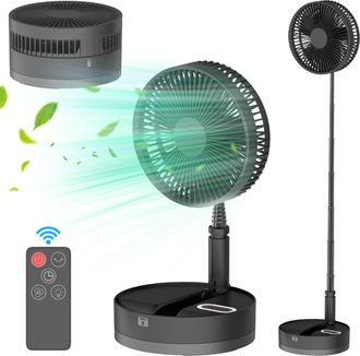 OEM Ventilador De Pedestal Oscilante Con Bater&iacute;a De 10.800 Mah, Luz Nocturna Led, Control Remoto, 4 Velocidades (23 Cm)