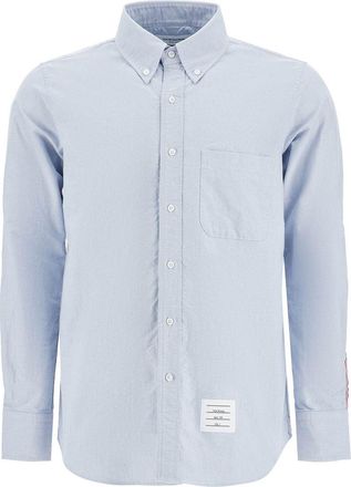 Thom Browne Light Blue Shirt With Button-Down Collar And Striped Rwb Detail On The Rear In Cotton Man
