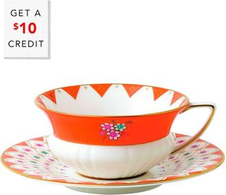 Wedgwood Wonderlust Peony Diamond Teacup & Saucer Set With $10 Credit