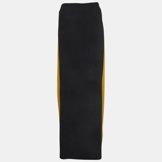 Roberto Cavalli Black/yellow Synthetic Pleated Paneled Maxi Skirt