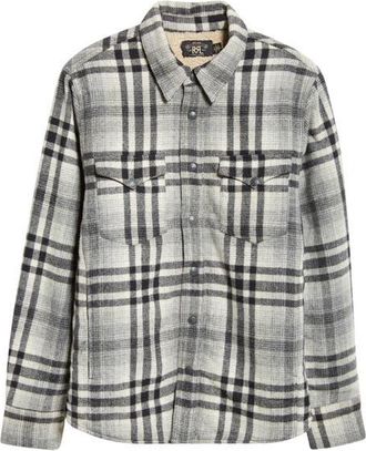 Ralph Lauren Plaid Shirt Jacket in Black/creme at Nordstrom, Size Medium