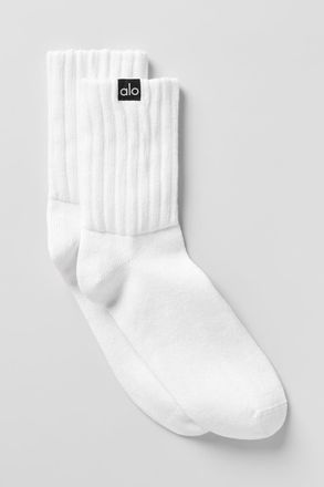 Alo | Half-Crew Scrunch Socks in White, Size: Medium