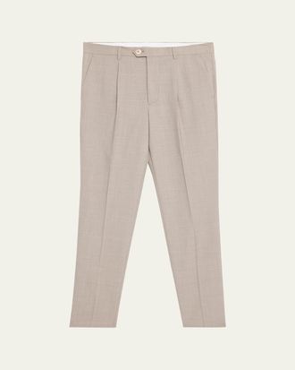 Brunello Cucinelli Mens Wool Sharkskin Pleated Pants
