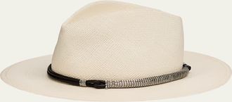 Brunello Cucinelli Straw Fedora with Precious Leather Band