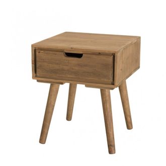 Macabane Mesa de noche con 1 caj&oacute;n de madera de abeto marr&oacute;n