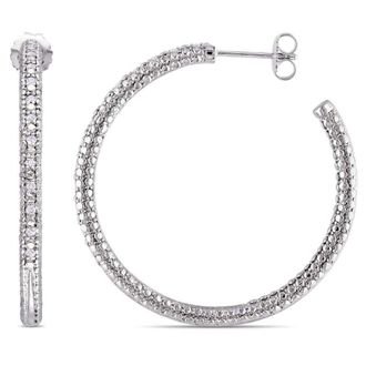 Amour 1/4 CT TW Diamond Hoop Earrings In Sterling Silver