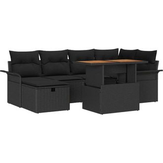 vidaXL Conjunto De Sof&aacute; De Jard&iacute;n 7 Pcs Negro Rat&aacute;n Sint&eacute;tico