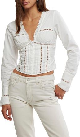 Free People Frankie Long Sleeve Ladder Stitch Corset Top in Clean Ivory at Nordstrom, Size X-Small