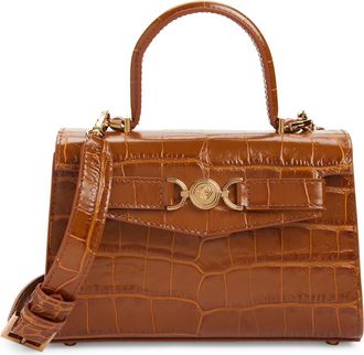 Versace Small Medusa 95 Croc Embossed Leather Top Handle Bag in Light Brown Gold at Nordstrom