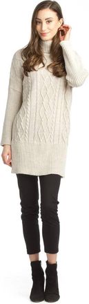 Papillon Cable Knit Sweater Dress With Ribbing Detail In Cream