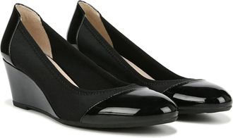 Life Stride Lifestride Juliana Pump Womens Black Patent Cap Toe Wedge Heel LION828