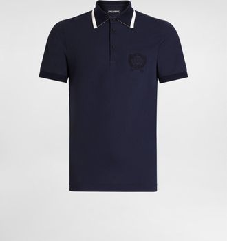 Dolce & Gabbana Technical Piqu&eacute; Polo Shirt With Embroidery - Man T-shirts And Polos Blue 44
