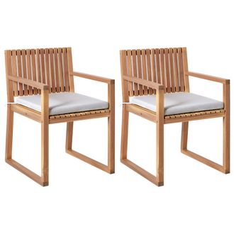 Beliani Conjunto De 2 Sillas De Jard&iacute;n R&uacute;stico Con Cojines Madera De Acacia Certificada Poli&eacute;ster Marr&oacute;n Claro Y Gris Claro Sassari Ii