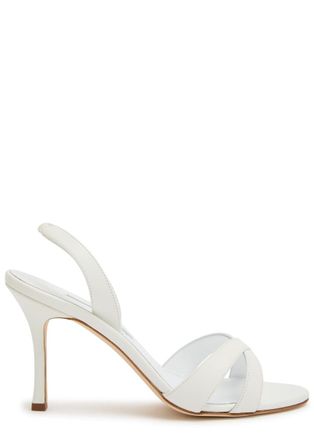 Manolo Blahnik Callasli 90 Leather Slingback Sandals - White - 37 (IT37/ UK4)