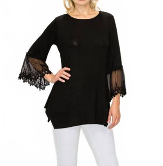 Origami Jewellery Womens Vivian Top With Lace Sleeve Trim In Black