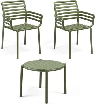 Nardi Doga Armlehnstuhl (2x) + Doga Beistelltisch, &Oslash; 50 cm, agave