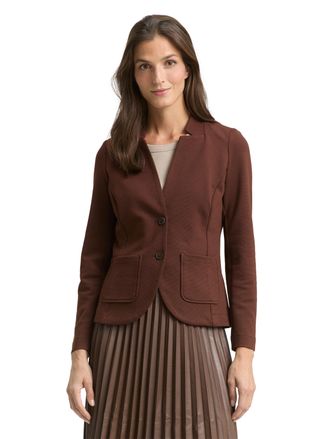 Tom Tailor Sweatblazer TOM TAILOR Fied, Damen, Gr. XL, schwarz pecan braun, Jersey, Obermaterial: 54% Baumwolle, 43% Polyester, 3% Elasthan, tailliert taillenbed
