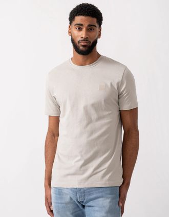 HUGO BOSS Mens BOSS Orange Tales Mens Cotton-Jersey T-shirt With Logo Patch - Open Grey 070 - White - Size: 42