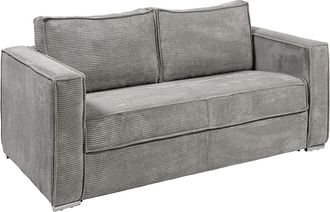 Vente-Unique Sof&aacute; cama de 3 plazas de apertura r&aacute;pida de pana gris claro - Somier ancho de 140 cm - Colch&oacute;n viscoel&aacute;stico de 22 cm LORETO
