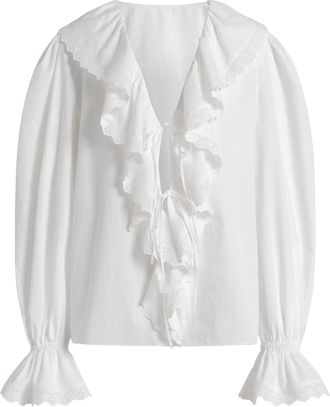 Alberta Ferretti Deep V-Neck Blouse with Cascading Ruffles