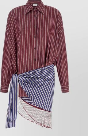 Andamane jolene striped collared long sleeve fringe top