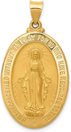 Diamond2Deal 14k Yellow Gold and Satin Hollow Miraculous Medal Oval Pendant