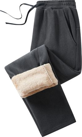 Generic Mens Beige Fleece Lined Jogger Pants, Warm Elastic Waist Sweatpants with Drawstring and Side Pockets for Winter Casual Wear in Cold Weather Conditions