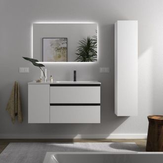 Cygnus Bath Mueble De Ba&ntilde;o Bequia Plus Metal 100cm Blanco Mate Lavabo Porcelana Grifo Derecha 1p