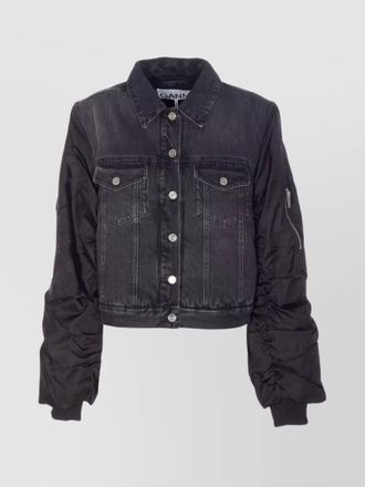 Ganni modern denim jacket contrast sleeves