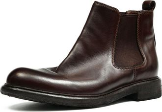 Generic Mens Pull on Chelsea Ankle Boots Round Toe Leather Short Boots Chunky Block Heel Formal Booties,Brown,6.5 UK