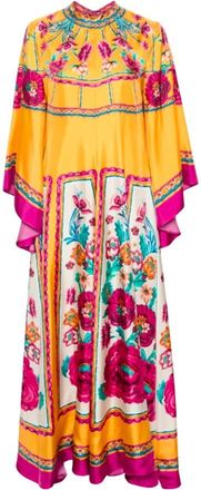 La DoubleJ Geometric Print Silk Maxi Dress - Dames - Maxi kleedjes - Veelkleurig - L - Kleedjes