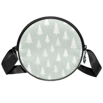 Generic Circle Crossbody Bag for Women, Light Green Christmas Tree Small Sling Bag Daypack with Zipper Adjustable Shoulder Straps Casual Ladies Girls Round Pu