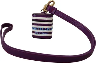 Dolce & Gabbana Purple Leather Strap Gold Metal Logo Airpods Case Accessory