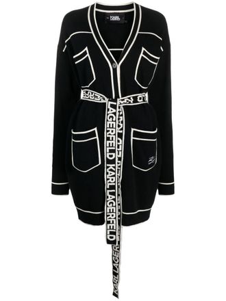 Karl Lagerfeld logo-print belted cardigan - Black