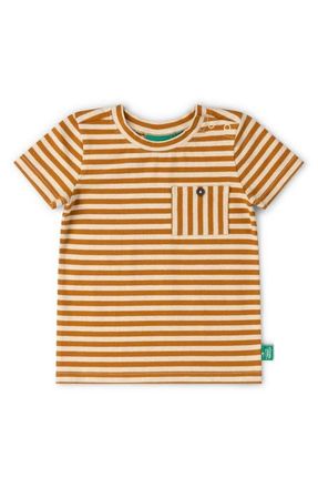 Little Green Radicals Kids Stripe Organic Cotton Pocket T-Shirt in Gold at Nordstrom, Size 18-24M