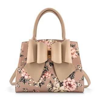 Like Dreams Womens Rosalie Bow Top Handle Satchel Bag In Beige Floral Print