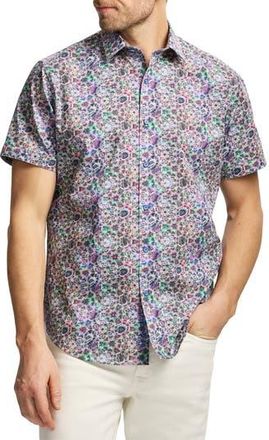 Robert Graham Elmore Short Sleeve Cotton Button-Up Shirt in Blue Multi at Nordstrom Rack, Size Xx-Large