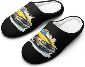 Generic Cute Taxi Yellow Cab Slippers Men Winter Warm Cotton Anti-Slip Indoor Slip-Ons House Shoes