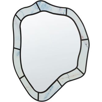 Beliani Espejo De Pared Moderno Con Forma Irregular Y Ganchos De Cristal Y Mdf Azul Claro Liverdun