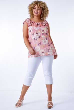 Roman Floral Frill Chiffon Bardot Top