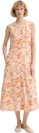 Marc O'Polo Bloemenprint Mouwloze V-hals Linnen Jurk tot op de kuit met Zakken - Dames - Casual kleedjes - Veelkleurig - M - Linnen - Kleedjes