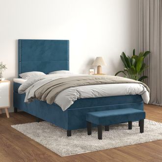 vidaXL Cama Box Spring Con Colch&oacute;n Terciopelo Azul Oscuro 120x200 Cm Vidaxl