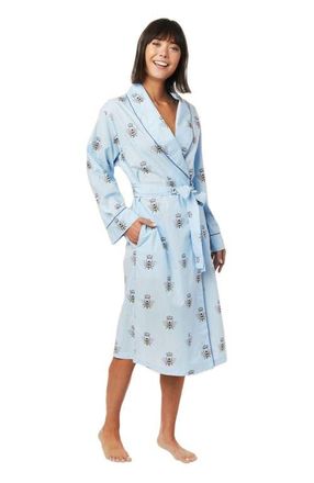 The Cats Pajamas Flannel Shawl Collar Robe in Queen Bee Blue at Nordstrom, Size Medium