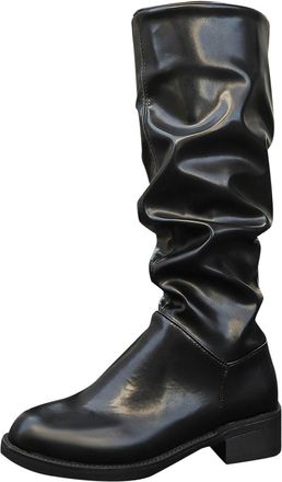 Generic Black Female Stylish Winter Ankle-Length Boots with Round Toe Side Zipper Fastening and Front Lace-Up Low Heel for Fashionable Occasions