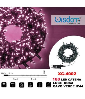 Trade Shop Trade Shop - Cadena De Luz 180 Led Luci&eacute;rnagas Luz Rosa Cable Verde Ip44 Xc-4002