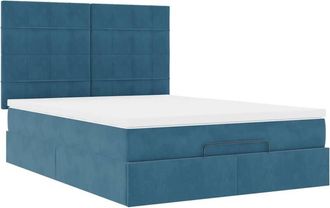 vidaXL Estructura De Cama Otomana Con Colchones Terciopelo Azul Oscuro Vidaxl
