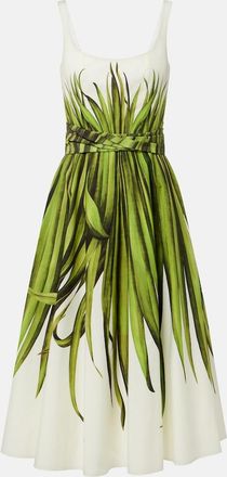 Oscar De La Renta Abito midi in misto cotone con stampa